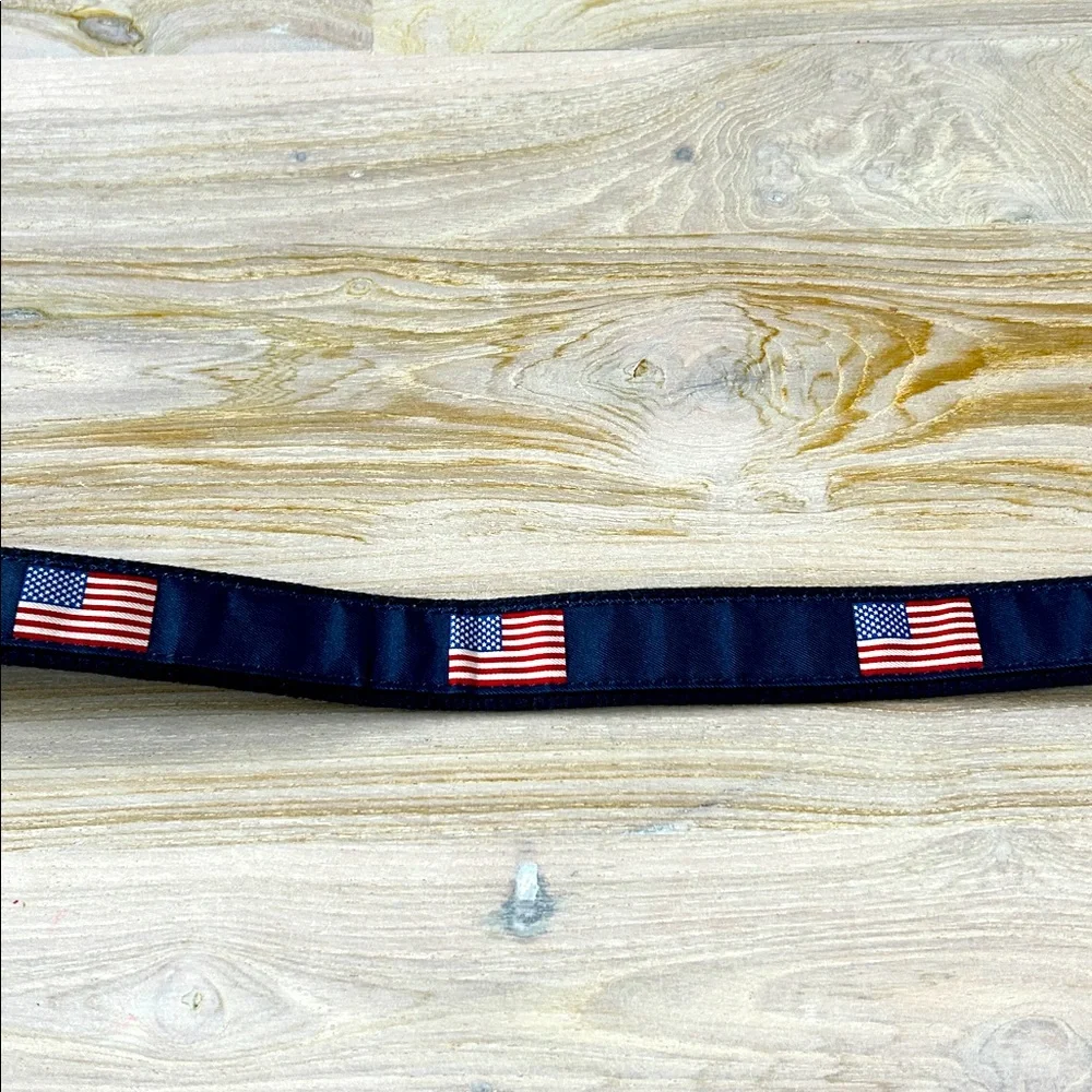 Vineyard Vines Navy Blue Canvas Belt with American Flag Patch